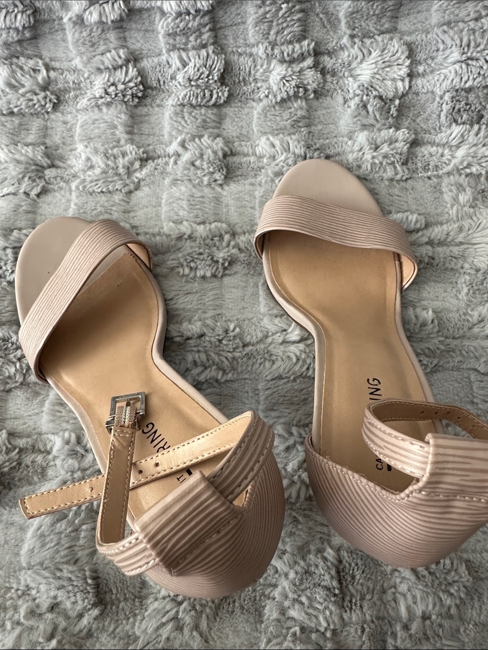 Call It Spring Nude Ribbed Ankle-Strap Block Heels - Picture 3 of 3